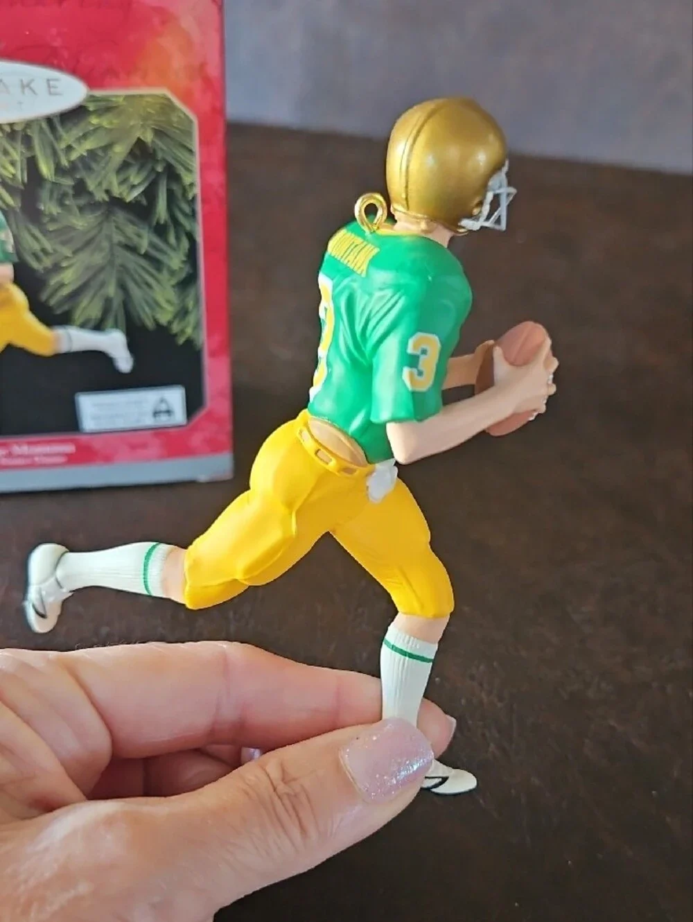 Hallmark Keepsake Joe Montana Ornament - Green & Gold NOTRE DAME Uniform